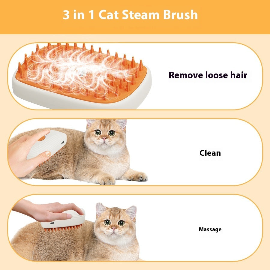 USB Steam Pet Brush with Gentle Massage