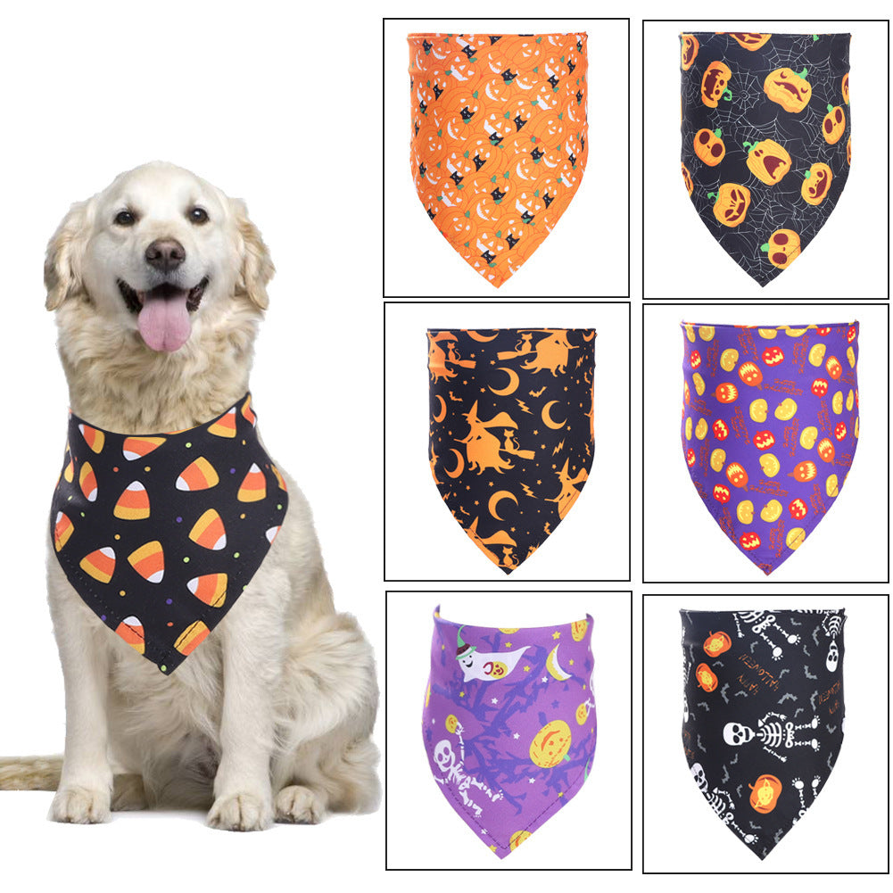 Halloween Dog Bandana - Cute Pet Scarf Costume Accessory for Dogs & Cats | Pumpkin Ghost Design