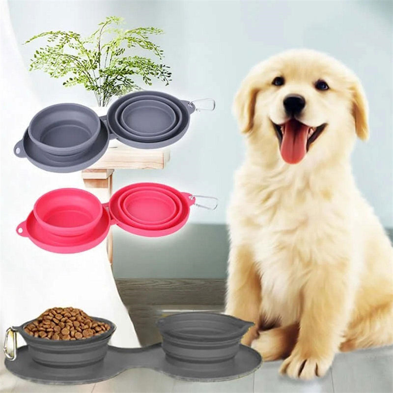 Foldable Double Dog Bowl with Mat
