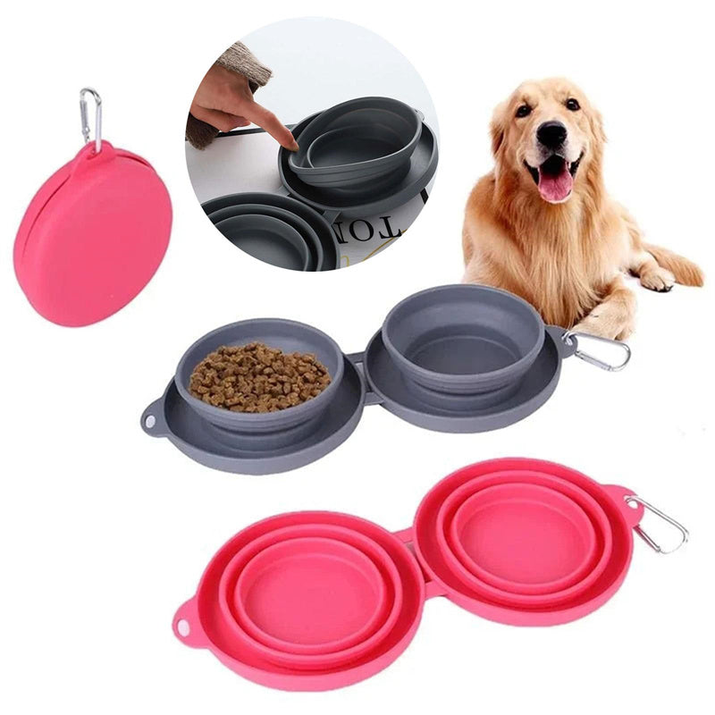 Foldable Double Dog Bowl with Mat