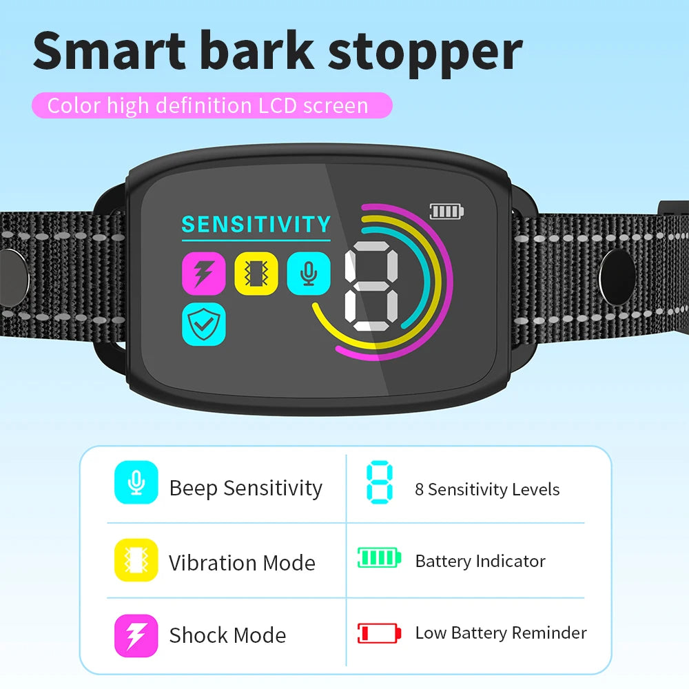 Smart Anti-Bark Dog Collar with Display & Vibration