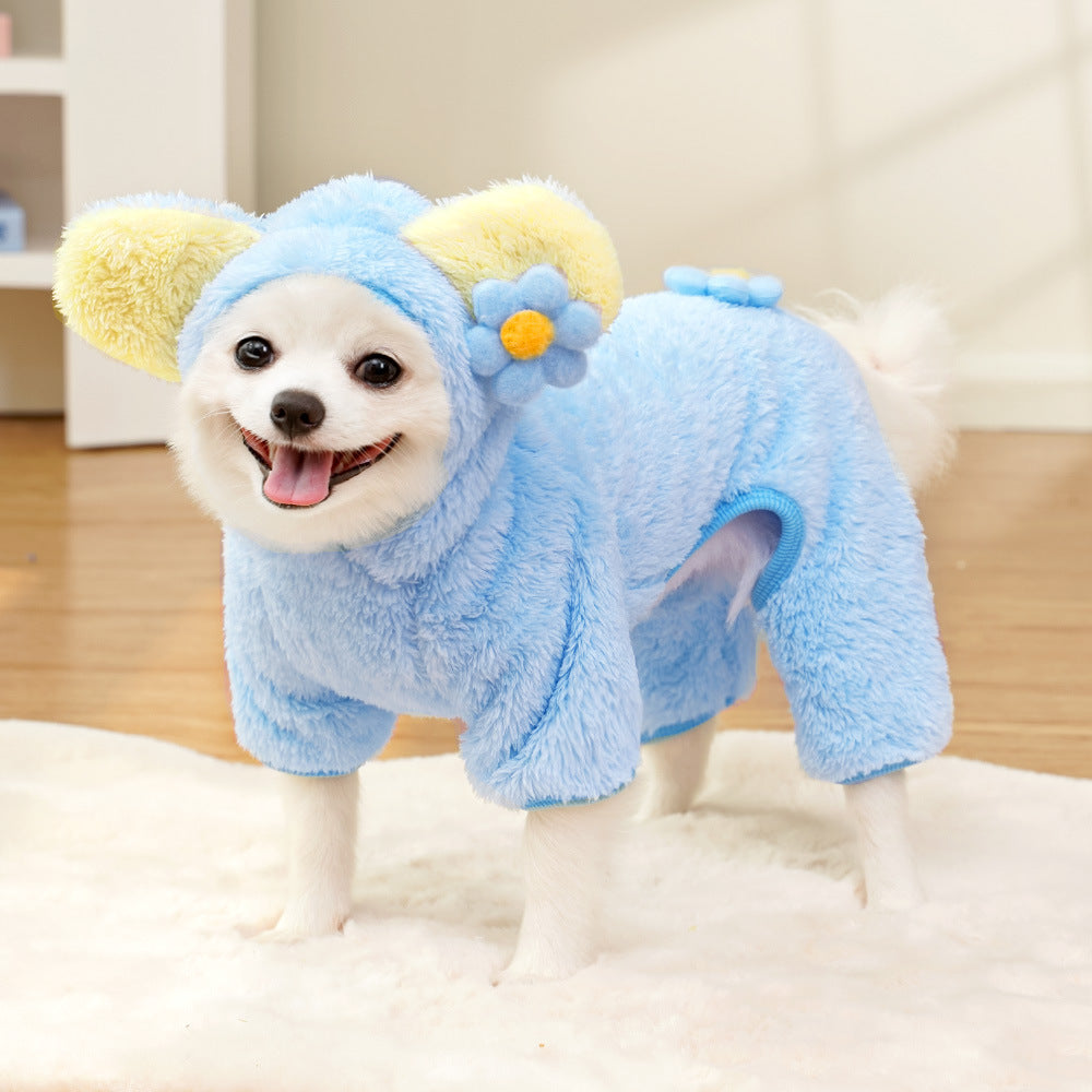 Pet Dog And Cat Clothing And Accessories Autumnwinter Fleece-lined Four-legged Dog Outfits