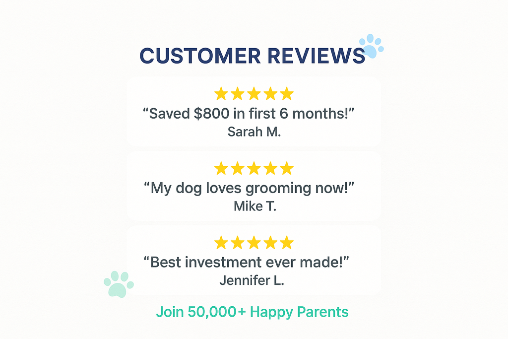 Image simple et claire de témoignages clients WagLix avec 3 avis authentiques, étoiles dorées et design épuré pour une conversion optimale